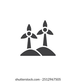Wind turbine on a hill vector icon. filled flat sign for mobile concept and web design. Wind Turbine glyph icon. Renewable wind energy symbol, logo illustration. Vector graphics