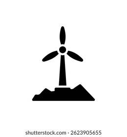 Wind turbine on mountain icon in black filled glyph line style