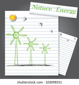 Wind turbine on paper,Vector