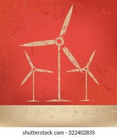 Wind turbine on red background,poster grunge design