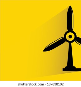 wind turbine on yellow background, shadow and flat style