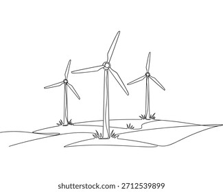 Vetor de paisagem contorno da turbina eólica. Vetor de ilustração de linha contínua de energia renovável
