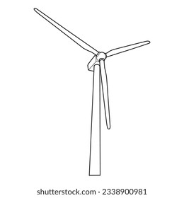 Wind turbine outline style isolated on white background. Green energy, Vector Illustration
