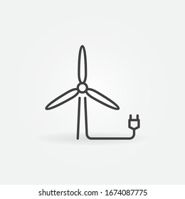 Wind Turbine with plug outline vector concept icon or symbol