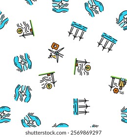 wind turbine power energy farm vector seamless pattern thin line illustration