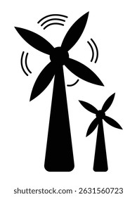 Wind turbine power icon set. Simple turbine airflow rotating sign symbol icon isolated on white background. Flat style silhouette design of vector illustration wind turbine logo symbol. Vector image.
