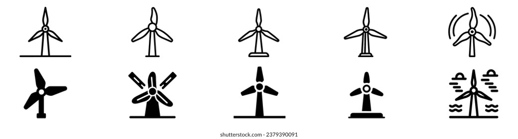 Wind turbine power symbol icon. Wine turbine icon showing wind power, Windmill silhouette. Wind power line icon concept. Wind power vector linear illustration, Windmill icon. Simple metal windmill