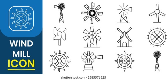 Wind turbine power symbol icon. Windmill farm silhouette icon. Ecology environmental sustainability. Eco friendly symbol, energy generation, sustainable and alternative energy. Vector illustration.