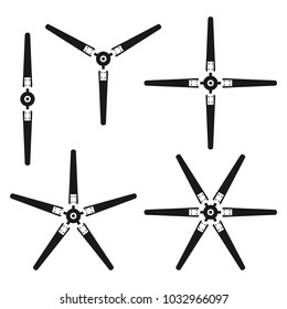 Wind turbine, propeller icon set, black isolated on white background, vector illustration.