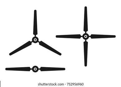 Wind turbine, propeller icon set, black isolated on white background, vector illustration.