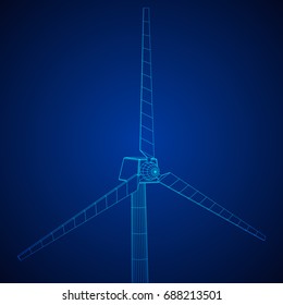 Wind turbine with propeller. Windmill generator wireframe low poly mesh. Vector illustration