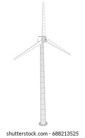 Wind turbine with propeller. Windmill generator wireframe low poly mesh. Vector illustration