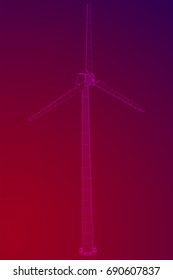 Wind turbine with propeller. Windmill generator wireframe low poly mesh. Vector illustration