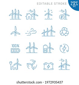 Wind turbine related icons. Editable stroke. Thin vector icon set