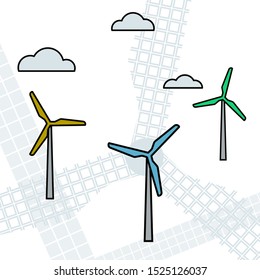 Wind turbine. Renewable energy. Vector illustration Modern equipment