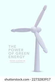 Wind turbine with shadow in 3d realistic style isolated on light background. Vector illustration