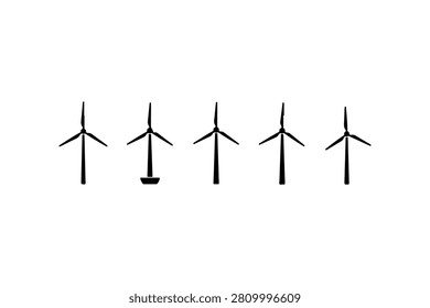 Wind Turbine Silhouette  Collection Set