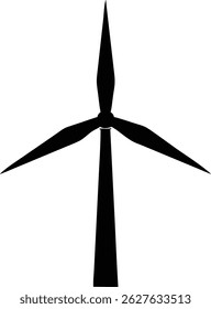 Wind turbine silhouette on a clean background represents ecological responsibility. This icon conveys renewable energy, sustainable technology and environment conservation. 