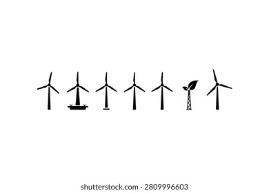 Wind Turbine Silhouette Vector Collection Set