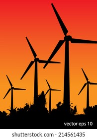 Wind Turbine Silhouette vector illustrator background