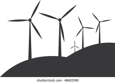 wind turbine silhouettes on white background