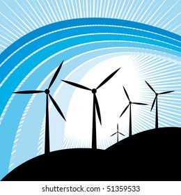 wind turbine silhouettes on white background