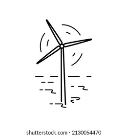 Icono de vector lineal simple de turbina eólica. El poder de la energía eólica. Fuente de energía alternativa renovable. Icono de contorno negro. Elemento de diseño ecológico para web.