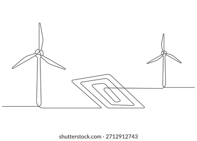 Arte simple de una línea de la turbina de viento con estilo elegante del contorno de la energía renovable minimalista
