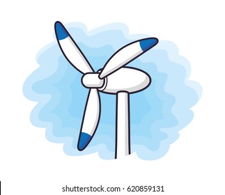 Wind turbine in sky icon.