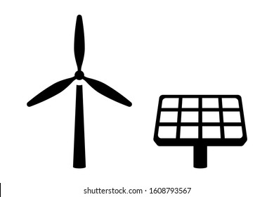 Wind turbine and solar cell icon black color
