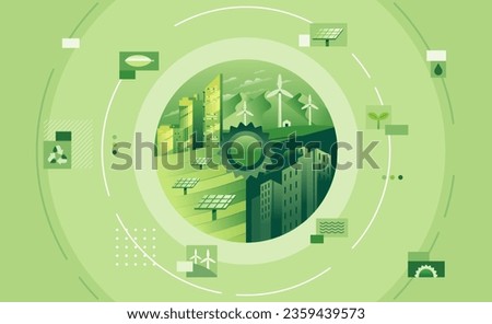 Wind Turbine and solar panel In Green Eco city environment Alternative renewable alternative Energy Source concept