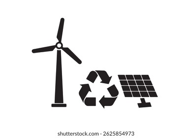 Wind Turbine Solar Panel Recycle Symbol - Renewable Energy Silhouette