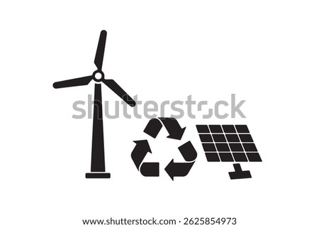 Wind Turbine Solar Panel Recycle Symbol - Renewable Energy Silhouette