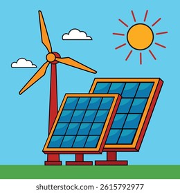 wind turbine and solar panels