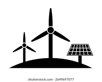 wind turbine and solar panels vector icon, wind energy, solar energy, Renewable source energy concept vector illustration.