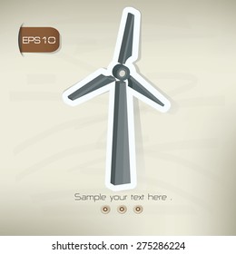 Wind turbine sticker design on old background,vector