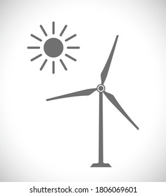 Windkraftanlage mit Sonnensymbol