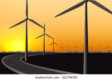 wind turbine sunrise vector
