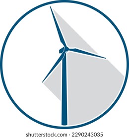 wind turbine symbol with drop shadow in circle, wind power logo vector illustration