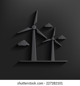 Wind turbine symbol on black background,clean vector