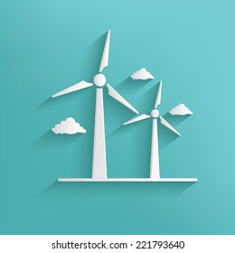 Wind turbine symbol on blue background,clean vector