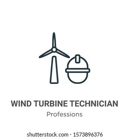 Wind turbine technician outline vector icon. Thin line black wind turbine technician icon, flat vector simple element illustration from editable professions concept isolated on white background
