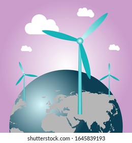 The Wind Turbine and They pink sky.  Clean energy concept.