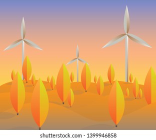 Wind turbine and tree illustrator