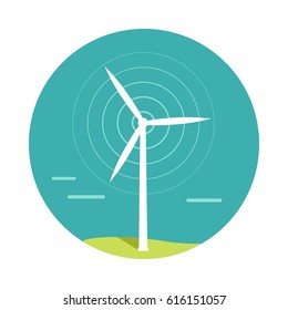 Wind turbine vector. Alternative energy technology and environmental protection. Wind moves turbine blades. For energetic, green electricity concepts. Isolated on white background
