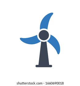 Wind turbine vector icon on white background.