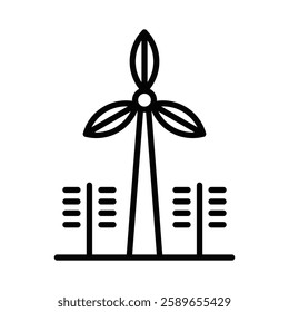 Wind turbine vector icon for renewable energy and eco themes. Editable stroke