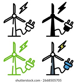 Windturbinen-Vektorsymbol-Set - Illustration zu erneuerbaren Energien, grüner Energie und nachhaltiger Elektrizität