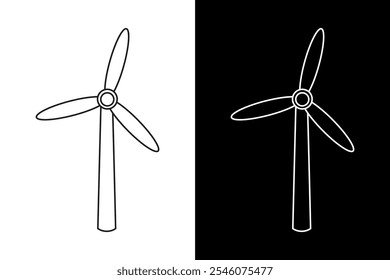 Wind Turbine Vector Illustration Black and White Outline. Pictogram Icon can be use for Logo. Renewable and Clean Energy