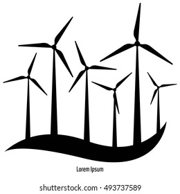 Wind turbine vector illustration. Windmill. Wind turbine landscape illustration.